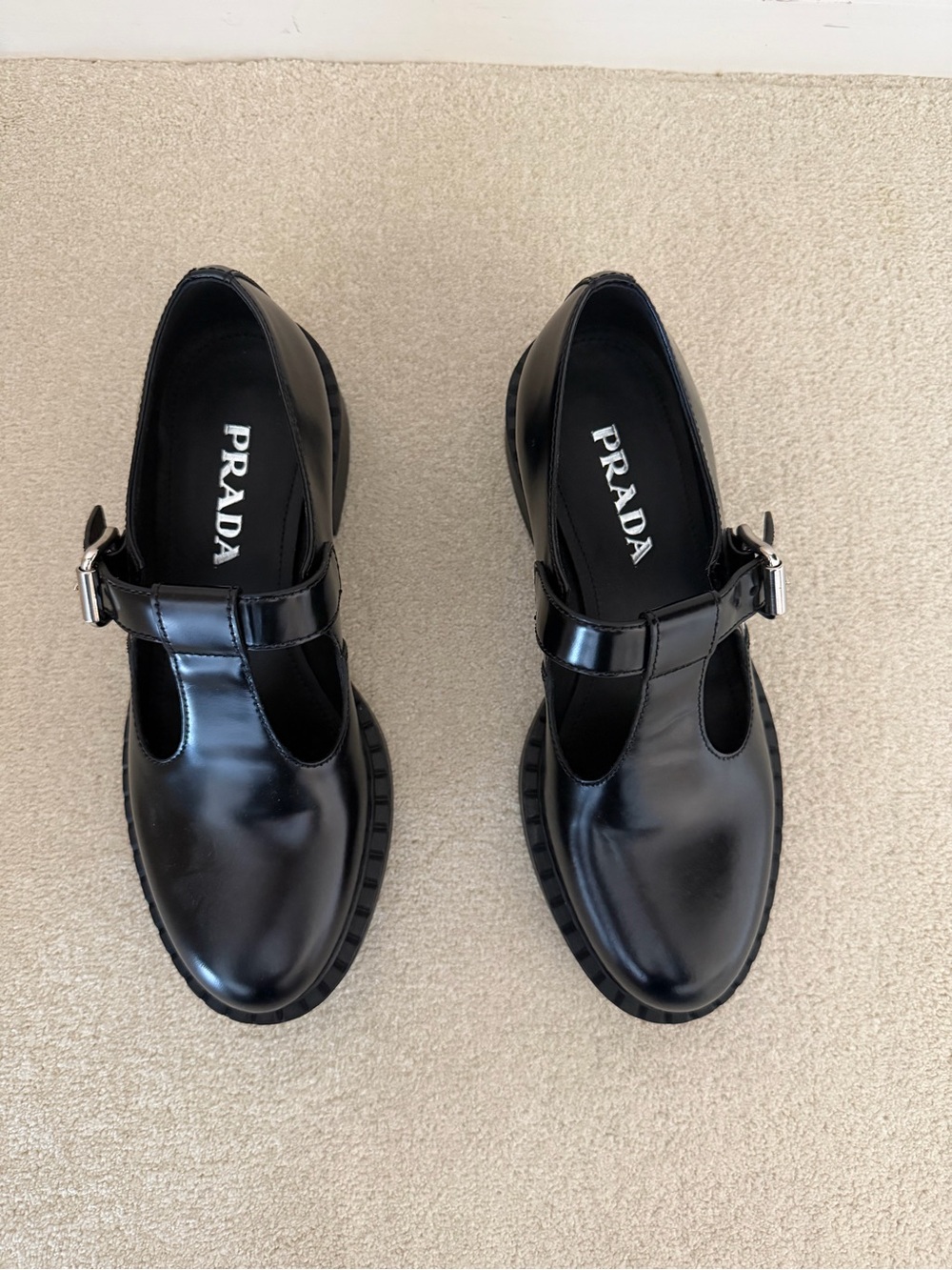 Prada Black Patent Mary Jane Loafers with Buckle - Picture 1 of 5